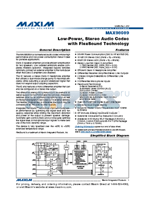 MAX98089_12 datasheet - Low-Power, Stereo Audio Codec with FlexSound Technology