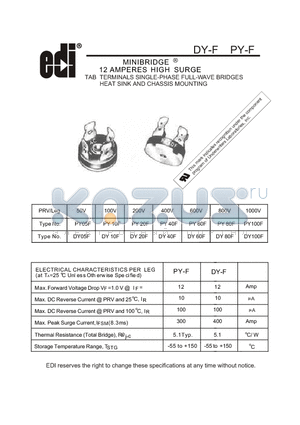 PY10F datasheet - 12 AMPERES HIGH SURGE TAB TERMINALS SINGLE-PHASE FULL-WAVE BRIDGES HEAT SINK AND CHASSIS MOUNTING