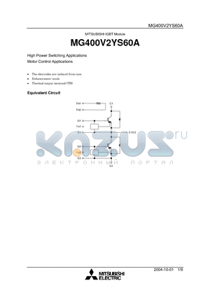 MG400V2YS60A datasheet - High Power Switching Applications Motor Control Applications