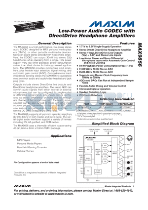 MAX9856 datasheet - Low-Power Audio CODEC with DirectDrive Headphone Amplifiers