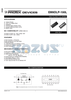 EM8DLP-100L datasheet - EMI FILTER/TVS ARRAY