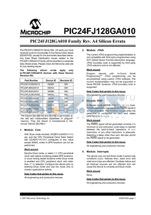 PIC24FJ128GA008 datasheet - PIC24FJ128GA010 Family Rev. A4 Silicon Errata
