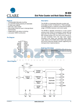 M-959 datasheet - Dial Pulse Counter and Hook Status Monitor