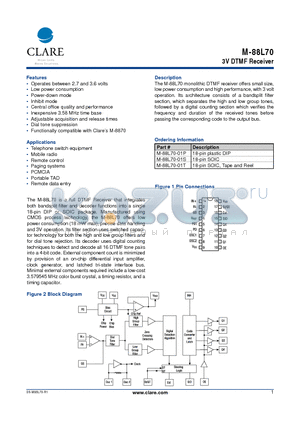 M-88L70 datasheet - 3V DTMF Receiver