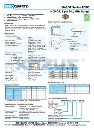 EM8GT33-38.880-2.5-30 datasheet - HCMOS, 8 pin DIL, MHz Range