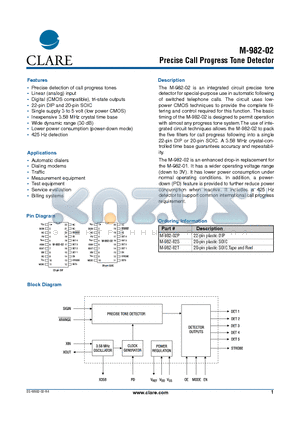 M-982-02S datasheet - Precise Call Progress Tone Detector