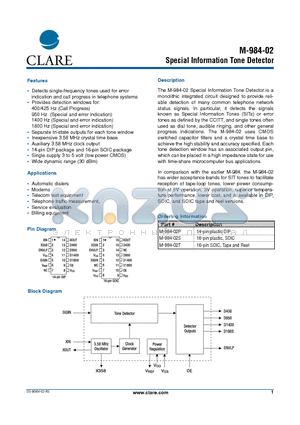 M-984-02P datasheet - Special Information Tone Detector