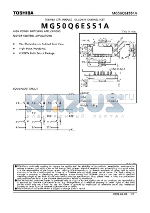 MG50Q6ES51A datasheet - N CHANNEL IGBT (HIGH POWER SWITCHING, MOTOR CONTROL APPLICATIONS)