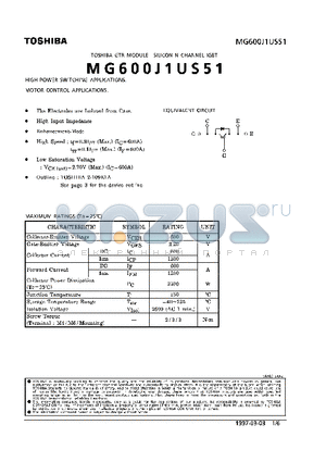 MG600J1US51 datasheet - N CHANNEL IGBT (HIGH POWER SWITCHING, MOTOR CONTROL APPLICATIONS)
