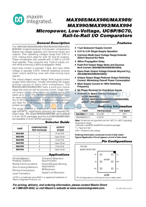 MAX986_12 datasheet - Micropower, Low-Voltage, UCSP/SC70, Rail-to-Rail I/O Comparators