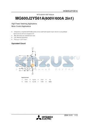 MG600J2YS61A datasheet - High Power Switching Applications Motor Control Applications