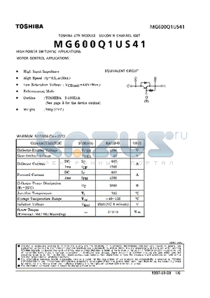 MG600Q1US41 datasheet - N CHANNEL IGBT (HIGH POWER SWITCHING, MOTOR CONTROL APPLICATIONS)