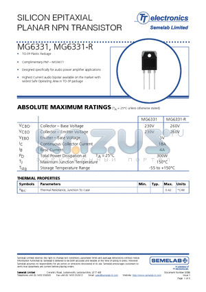 MG6331-R datasheet - SILICON EPITAXIAL PLANAR NPN TRANSISTOR