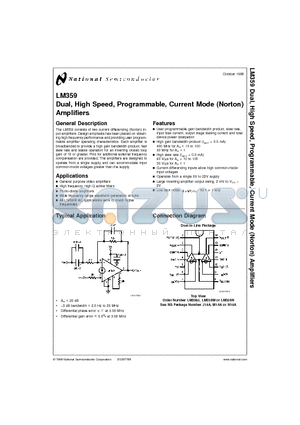 LM359N datasheet - Dual, High Speed, Programmable, Current Mode Norton Amplifiers