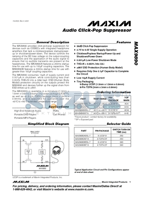 MAX9890AEBL-T datasheet - Audio Click-Pop Suppressor