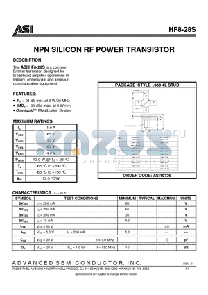 HF8-28S datasheet - NPN SILICON RF POWER TRANSISTOR