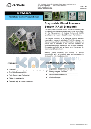 MPS-200G datasheet - Disposable Blood Pressure Sensor