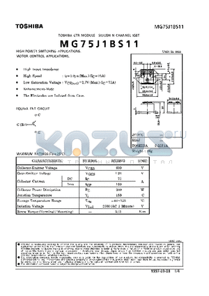 MG75J1BS11 datasheet - N CHANNEL IGBT (HIGH POWER SWITCHING, MOTOR CONTROL APPLICATIONS)