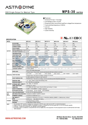 MPS-30-24 datasheet - 30W Single Output for Medical Type