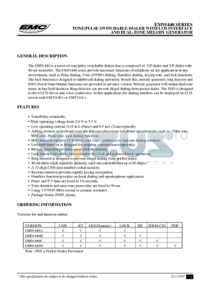 EM91440A datasheet - TONE/PULSE SWITCHABLE DIALER WITH LCD INTERFACE AND DUAL-TONE MELODY GENERATOR