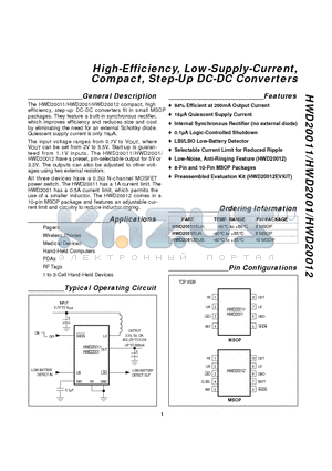 HWD20011EUA datasheet - High-Efficiency, Low-Supply-Current, Compact, Step-Up DC-DC Converters