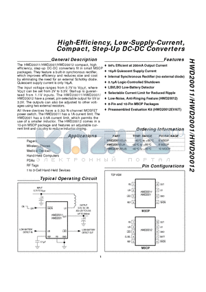 HWD2001EUA datasheet - High-Efficiency, Low-Supply-Current, Compact, Step-Up DC-DC Converters