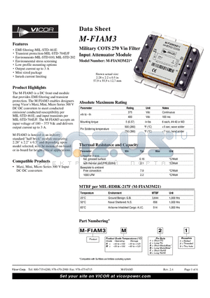 M-FIAM3H23 datasheet - Military COTS 270 Vin Filter Input Attenuator Module