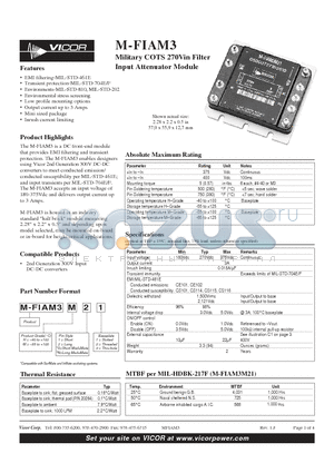 M-FIAM3H21 datasheet - Military 270Vin Filter Input Attenuator Module