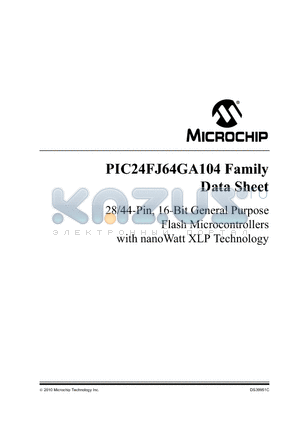 PIC24FJ64GA102T-I/ML datasheet - 28/44-Pin, 16-Bit General Purpose Flash Microcontrollers with nanoWatt XLP Technology