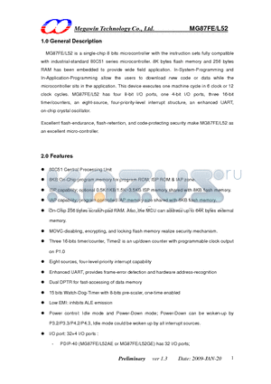 MG87FE/L52GP datasheet - 8 bits microcontroller