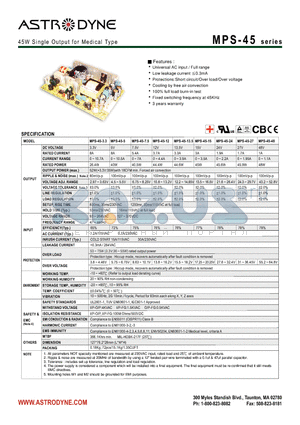 MPS-45 datasheet - 45W Single Output for Medical Type