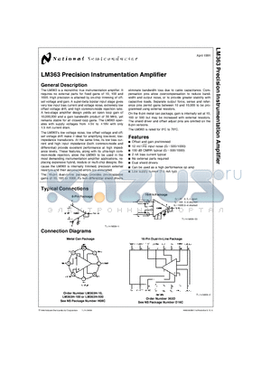 LM363H-500 datasheet - LM363 Precision Instrumentation Amplifier