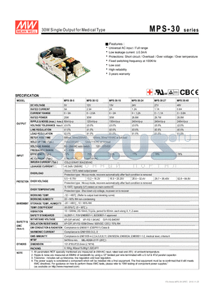 MPS-30-5 datasheet - 30W Single Output for Medical Type