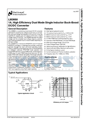LM3668 datasheet - 1A, High Efficiency Dual Mode Single Inductor Buck-Boost DC/DC Converter