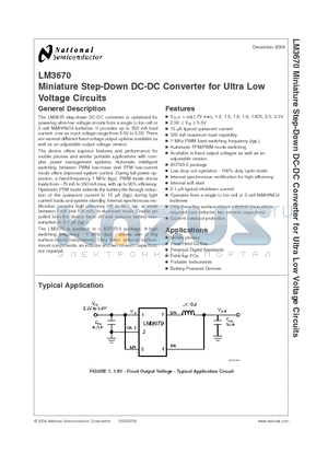 LM3670MF-1.5 datasheet - Miniature Step-Down DC-DC Converter for Ultra Low Voltage Circuits