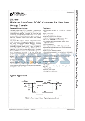LM3670 datasheet - Miniature Step-Down DC-DC Converter for Ultra Low Voltage Circuits