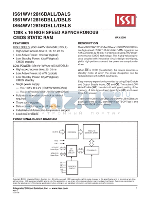 IS61WV12816DBLL-10TLI datasheet - 128K x 16 HIGH SPEED ASYNCHRONOUS CMOS STATIC RAM