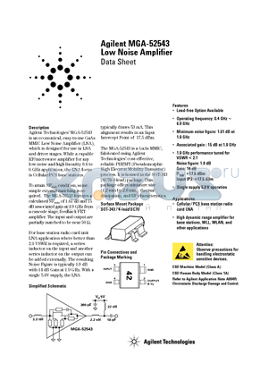 MGA-52543-TR1 datasheet - Low Noise Amplifier