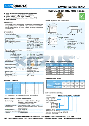 EM9GT datasheet - HCMOS, 8 pin DIL, MHz Range