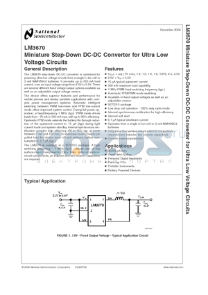 LM3670MF-2.5 datasheet - Miniature Step-Down DC-DC Converter for Ultra Low Voltage Circuits