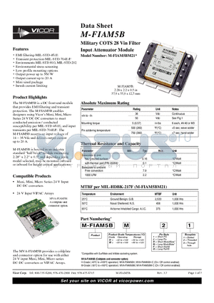 M-FIAM5BHF2 datasheet - Military COTS 28 Vin Filter Input Attenuator Module