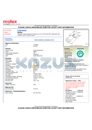 PZ-8139 datasheet - Avikrimp Quick Disconnect, Female, for 12-14 (3.30-2.00) Wire, Metal Strip, Tab4.75mm (.187
