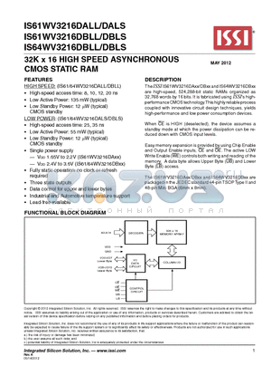 IS61WV3216DALL/DALS datasheet - 32K x 16 HIGH SPEED ASYNCHRONOUS CMOS STATIC RAM