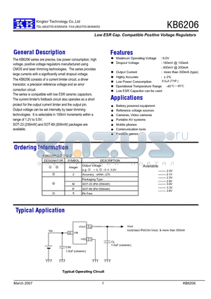 KB6206P202ME datasheet - Low ESR Cap. Compatible Positive Voltage Regulators