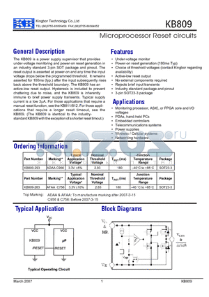 KB809-293 datasheet - Microprocessor Reset circuits