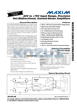 MAX9918ASA datasheet - -20V to 75V Input Range, Precision Uni-/Bidirectional, Current-Sense Amplifiers