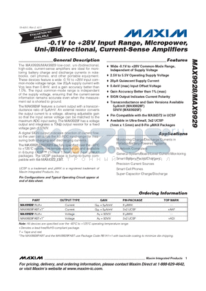 MAX9928 datasheet - -0.1V to 28V Input Range, Micropower, Uni-/Bidirectional, Current-Sense Amplifiers