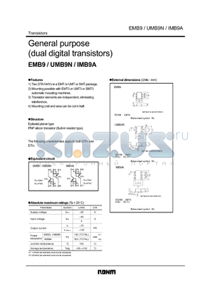 EMB9 datasheet - General purpose dual digital transistors