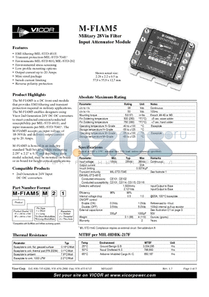 M-FIAM5H11 datasheet - Military 28Vin Filter Input Attenuator Module