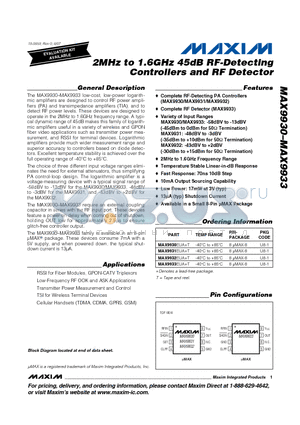 MAX9931 datasheet - 2MHz to 1.6GHz 45dB RF-Detecting Controllers and RF Detector